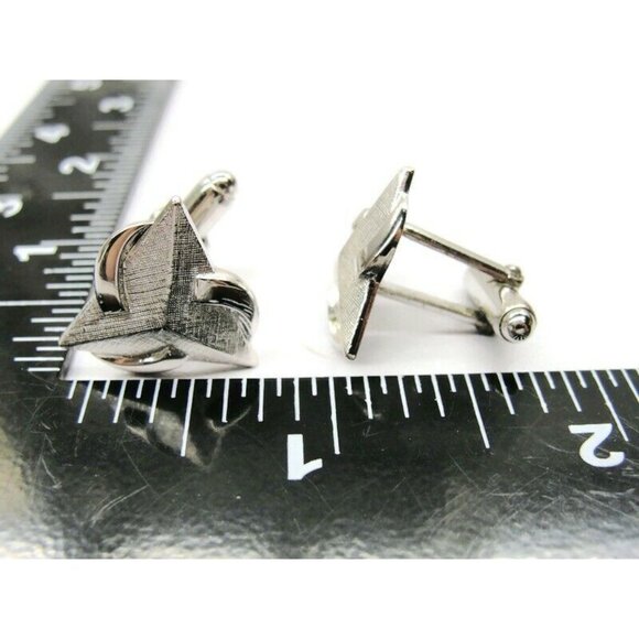 Anson Cufflinks Triangular Design Silver Tone Tux Shirt Dress Suit Vintage - Picture 5 of 9